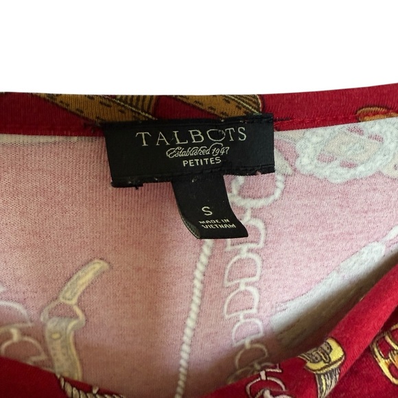 Talbots Women's Petite Red Equestrian Print Draped Neck Blouse S 3/4 Sleeve - Picture 4 of 7